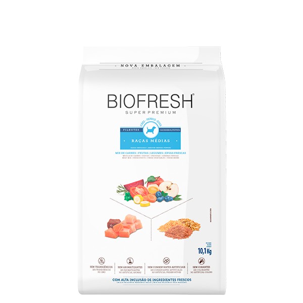 Ração Seca Biofresh Cães Filhotes Raças Médias sabor Mix de Carnes