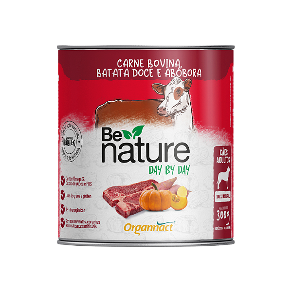 Alimento Úmido Lata Be Nature Day By Day Cães Adultos sabor Carne Bovina, Batata Doce e Abóbora 300g