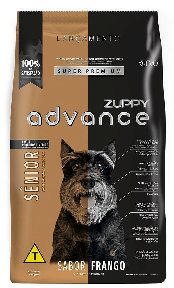 Ração Seca Zuppy Advance Cães Sênior Porte Pequeno e Médio sabor Frango