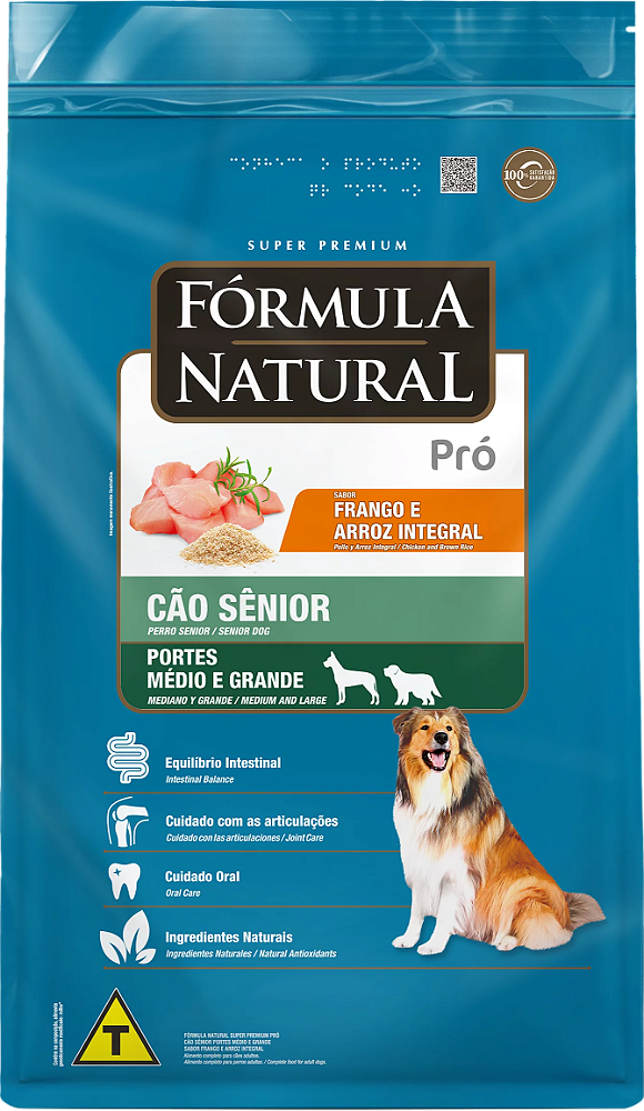 Ração Seca Fórmula Natural Pró Cães Sênior Porte Médio e Grande sabor Frango e Arroz Integral 15kg