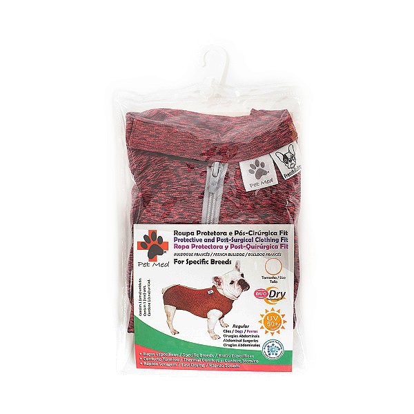 Roupa Pós Cirúrgica Pet Med Duo Dry Fit Regular Castração Buldogue Inglês Fêmea Rosa