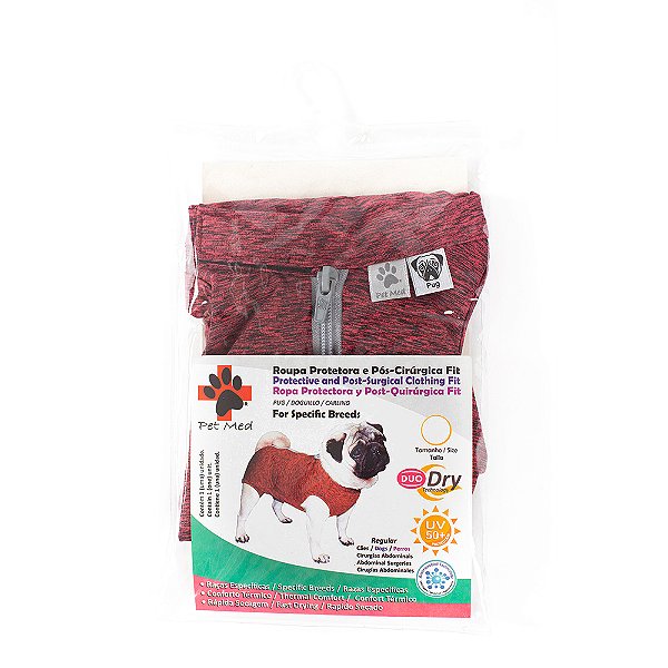 Roupa Pós Cirúrgica Pet Med Duo Dry Fit Regular Castração Pug Fêmea Rosa