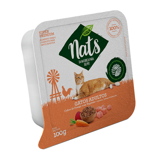 Alimento Úmido Nats Gatos Adutos sabor Cubos de Frango com Vegetais 100g