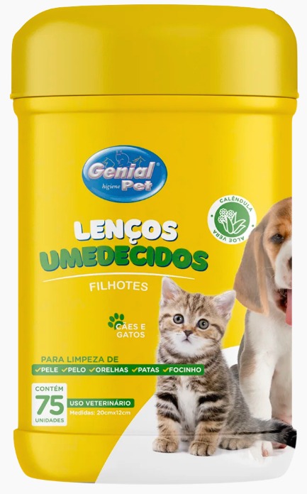Lenços Umidecidos Genial Pet Cães e Gatos Filhotes 75 Unidades