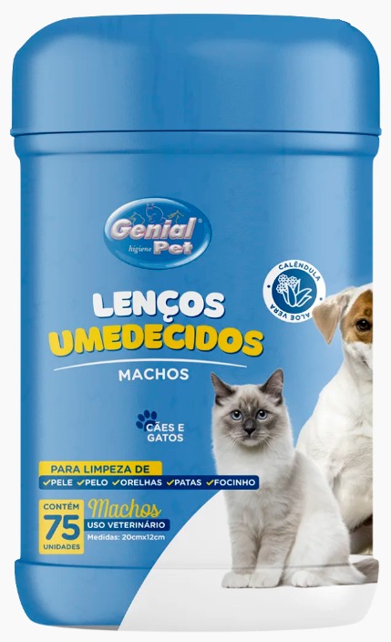Lenços Umidecidos Genial Pet Cães e Gatos Machos 75 Unidades