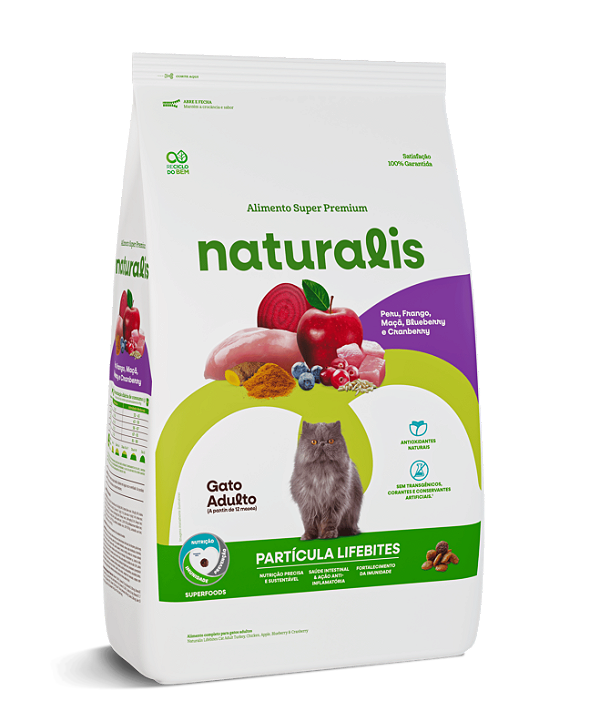Ração Seca Naturalis Lifebites Gatos Adulto sabor Peru, Frango, Maçã, Blueberry & Cramberry