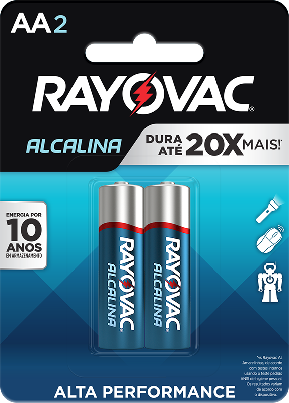 Cód.: 20853 Cartela Pilha Rayovac Alcalina AA2 2 Unidades