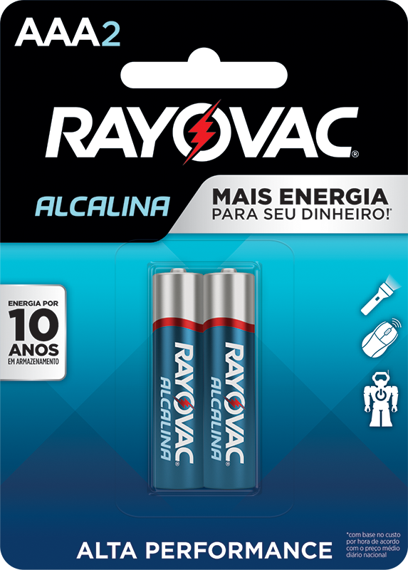 Cód.: 20912 Cartela Pilha Rayovac Alcalina AAA2 2 Unidades