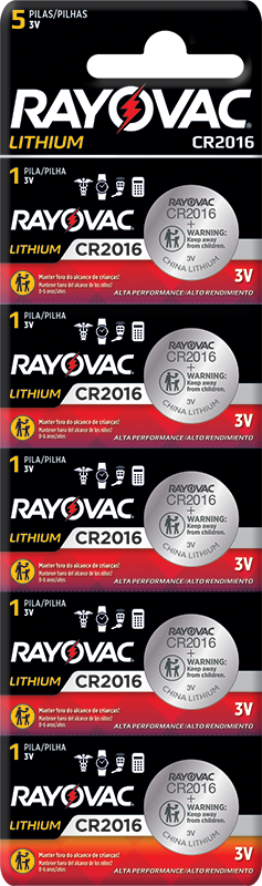Cód.: CR2016-1CB Cartela Pilha Rayovac Eletrônica Botão 1 Unidade
