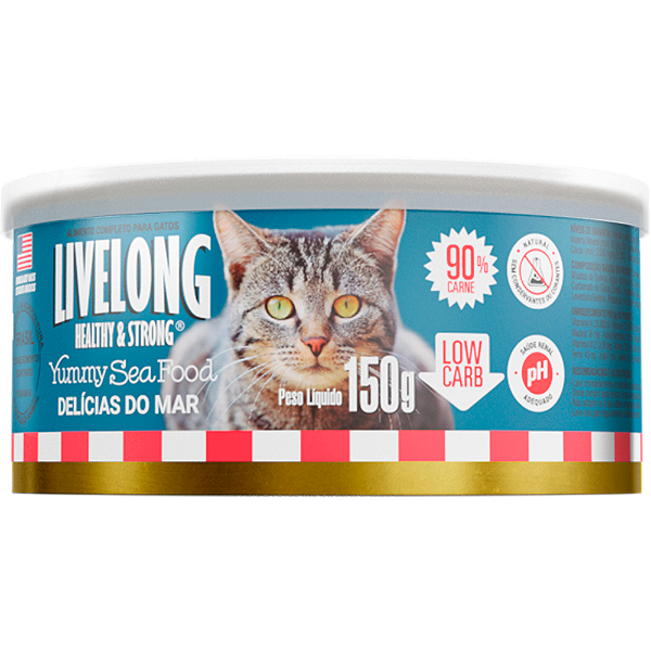 Alimento Úmido Lata Livelong Gatos sabor Delícias do Mar