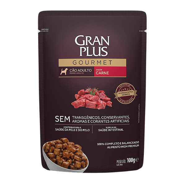 Alimento Úmido Sachê Gran Plus Gourmet para Cão Adulto Sabor Carne