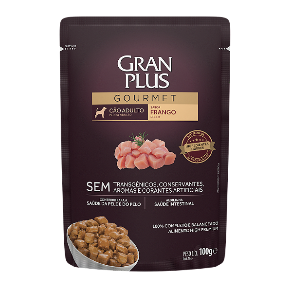 Alimento Úmido Sachê Gran Plus Gourmet para Cão Adulto Sabor Frango