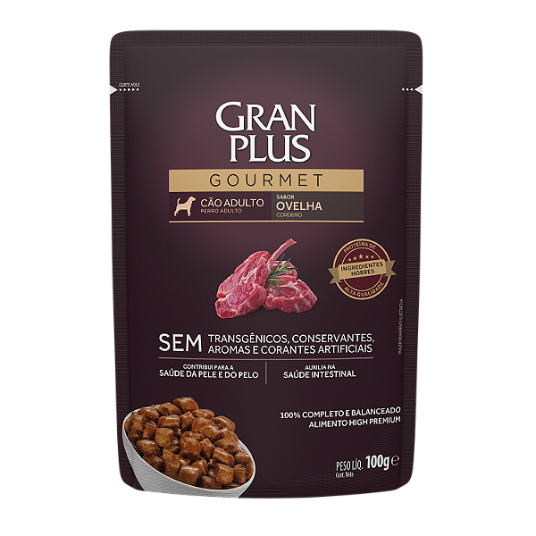 Alimento Úmido Sachê Gran Plus Gourmet para Cão Adulto Sabor Ovelha