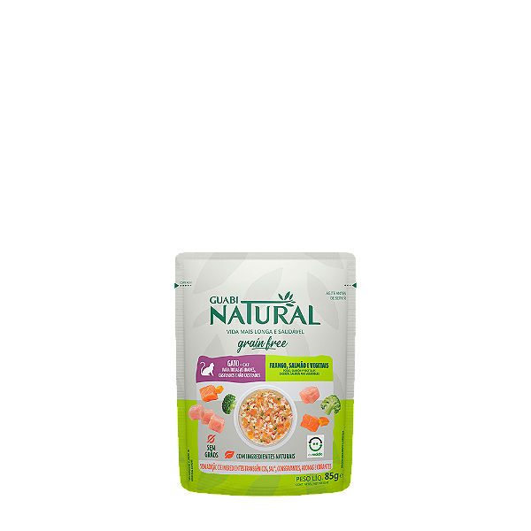 Alimento Úmido Sachê Guabi Natural Grain Free Gato Castrado sabor Frango, Salmão e Vegetais