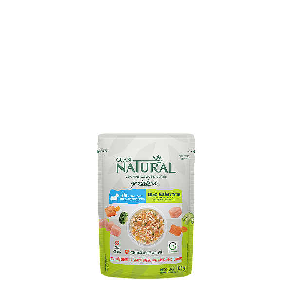Alimento Úmido Sachê Guabi Natural Grain Free Cão Adulto sabor Frango, Salmão e Vegetais