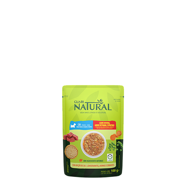 Alimento Úmido Sachê Guabi Natural Cão sabor Carne Bovina, Arroz Integral e Vegetais