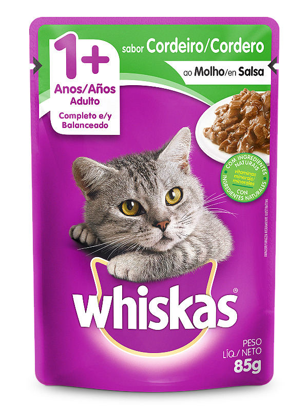 Alimento Úmido Sachê Whiskas Gatos Adultos 1+ sabor Cordeiro ao Molho