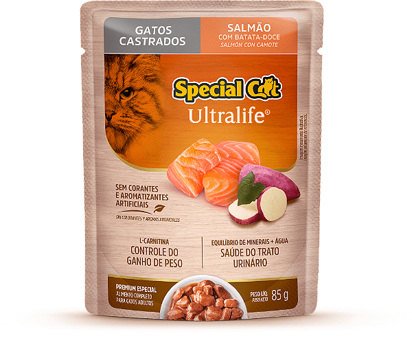 Alimento Úmido Sachê Special Cat Ultralife Castrado sabor Salmão