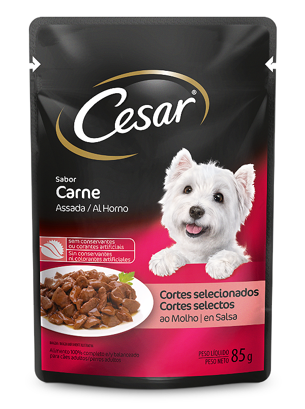 Alimento Úmido Sachê Cesar Cães Adultos Cortes Selecionados Sabor Carne Assada ao Molho