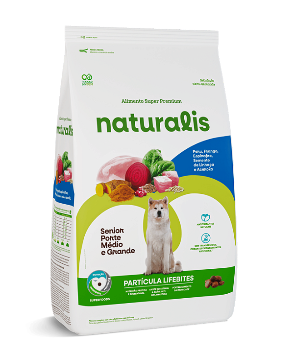 Ração Seca Naturalis Lifebites Cães Sênior Porte Médio e Grande sabor Frango, Espinafre, Sementes de Linhaça e Cramberry