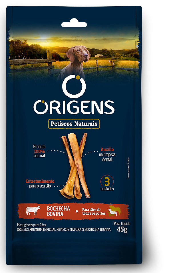 Petiscos Naturais Origens Cães Bochecha Bovina 45g