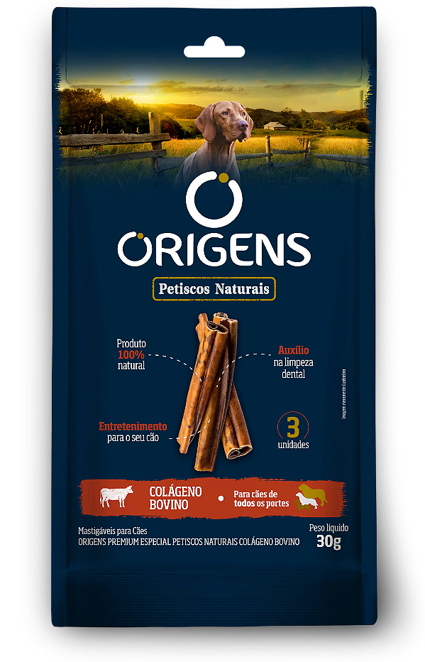 Petiscos Naturais Origens Cães Colágeno Bovino 30g