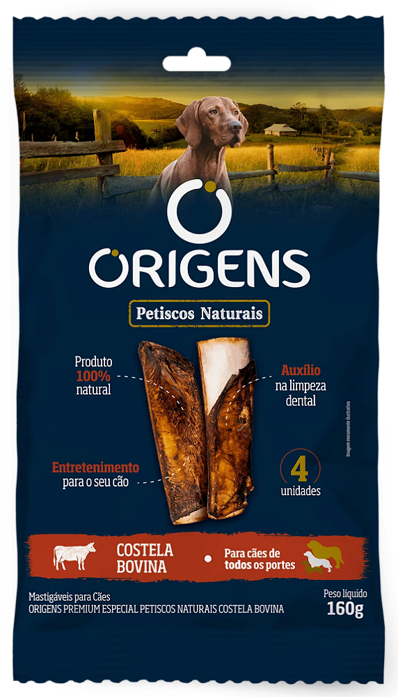 Petiscos Naturais Origens Cães Costela Bovina 160g