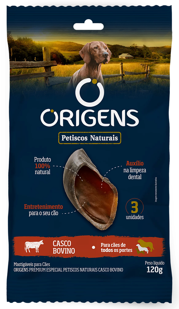 Petiscos Naturais Origens Cães Casco Bovino 120g
