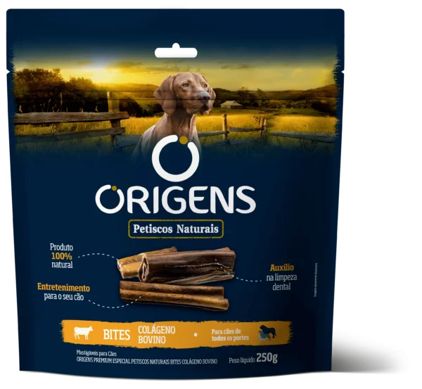 Petiscos Naturais Origens Bites Cães Colágeno Bovino 250g