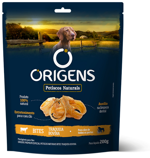 Petiscos Naturais Origens Bites Cães Traqueia Bovina 200g