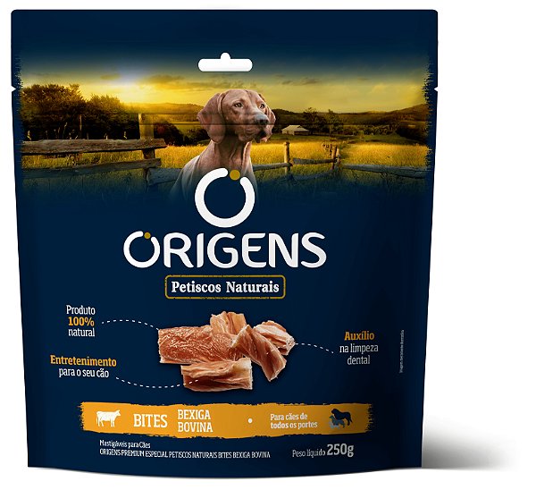 Petiscos Naturais Origens Bites Cães Bexiga Bovina 250g