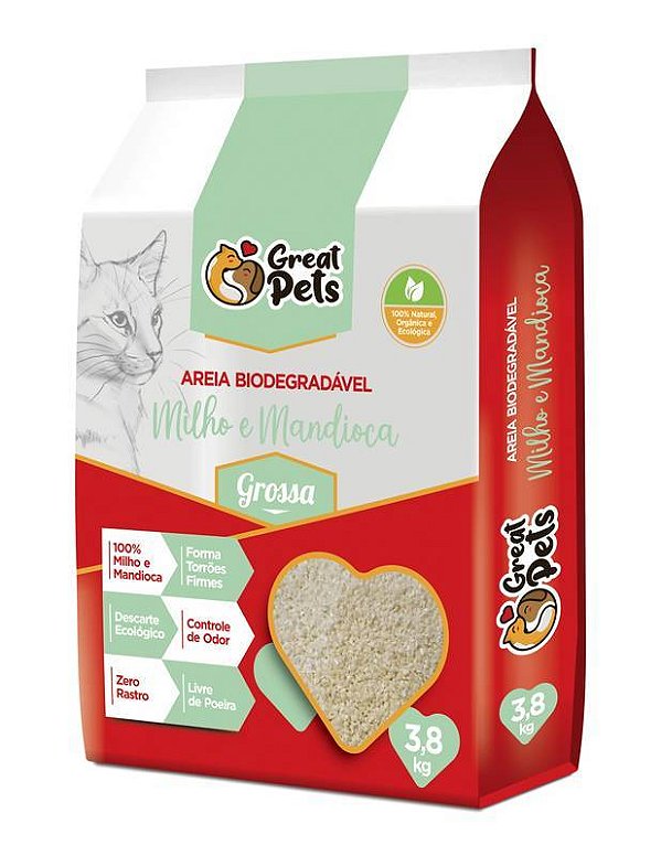 Areia Higiênica Biodegradável Great Pets Grossa 3,8kg