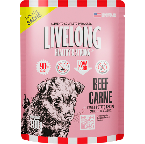 Alimento Úmido Sachê Livelong Cães sabor Carne 100g