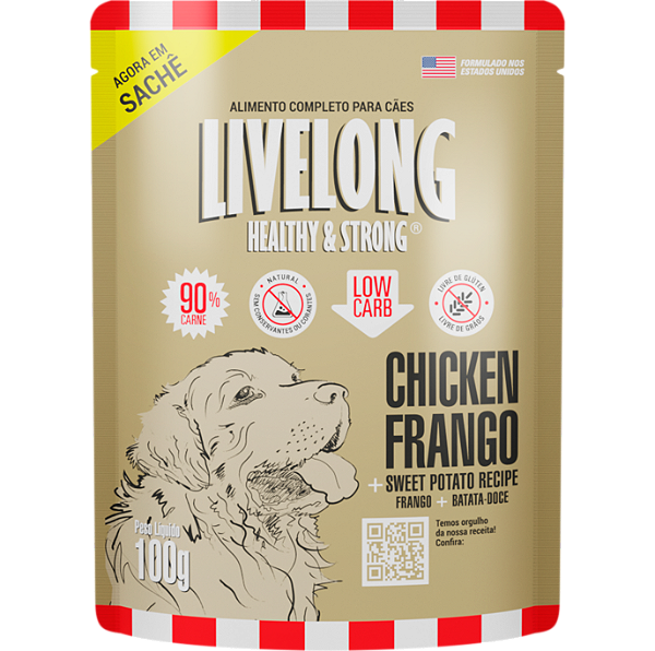 Alimento Úmido Sachê Livelong Cães sabor Frango 100g
