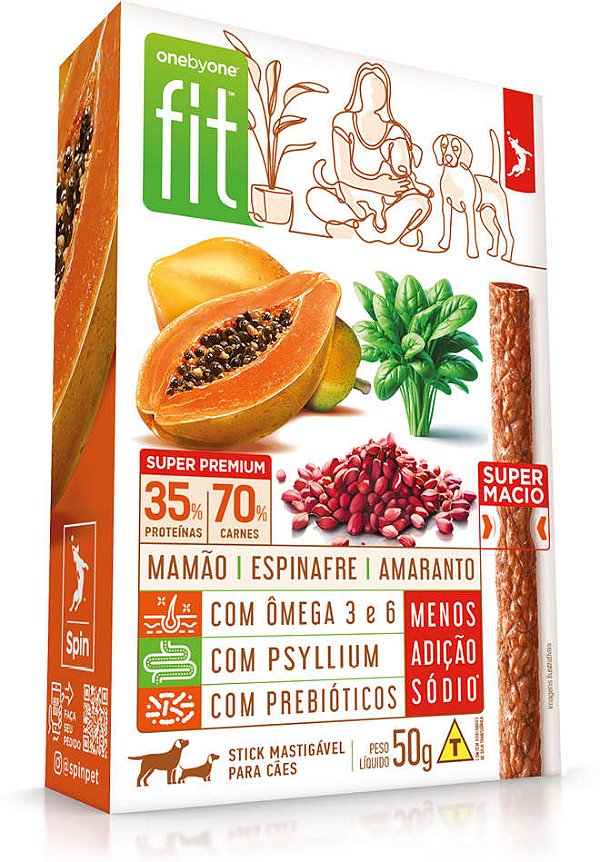 Petisco Spin Stick OnebyOne Fit Sabor Mamão, Espinafre e Amaranto 50g