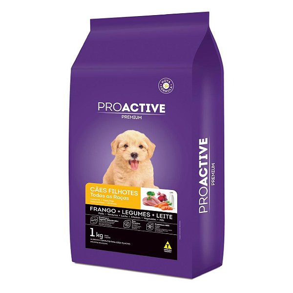 Ração Seca Pro Active Cães Filhotes Todas as Raças sabor Frango, Legumes e Leite
