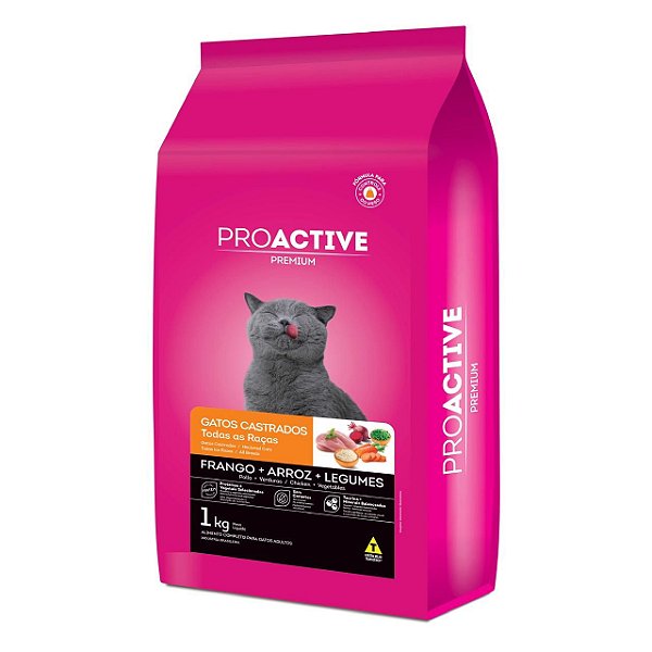 Ração Seca Pro Active Gatos Castrados Todas as Raças sabor Frango, Arroz e Legumes