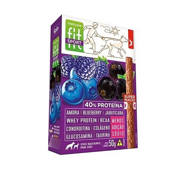 Petisco Spin Stick OnebyOne Fit Sport Sabor Amora, Blueberry, Jabuticaba, Whey Protein e BCAA 50g