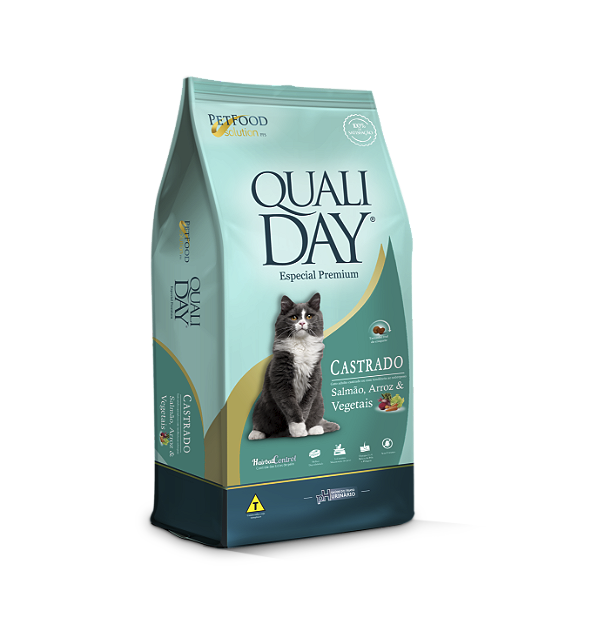 Ração Qualiday para Gatos Adultos Castrados Sabor Salmão, Arroz e Vegetais