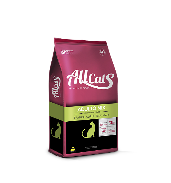Ração Seca Allcats Premium Adulto Mix Frango, Carne e Salmão