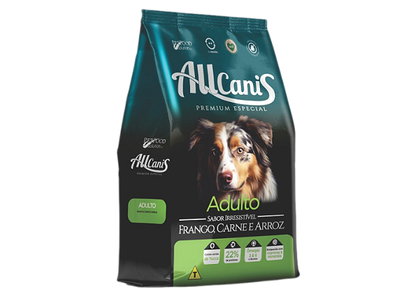 Ração Seca Allcanis Adulto sabor Frango, Carne e Arroz