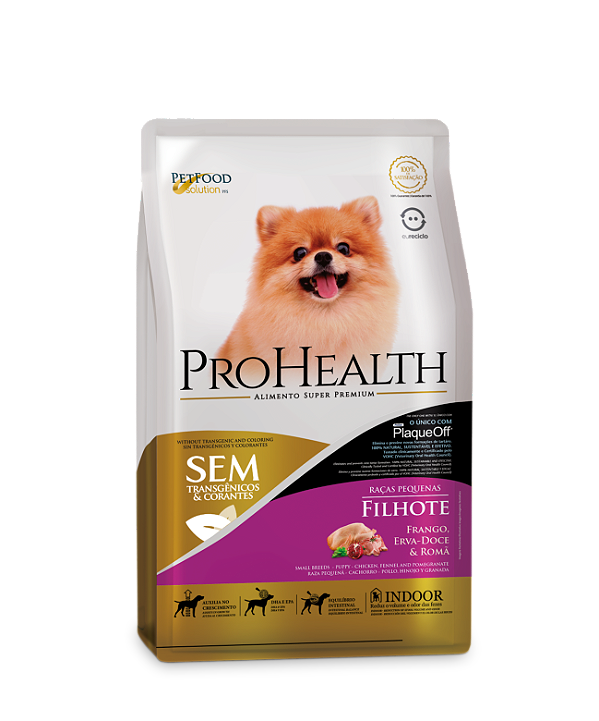 Ração Seca ProHealth Cães Filhotes de Porte Pequeno Sabor Frango, Erva-Doce e Romã