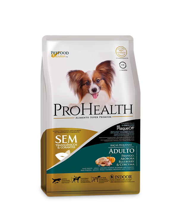Ração Seca ProHealth Cães Adultos Porte Pequeno sabor Frango, Abóbora, Blueberry e Cúrcuma