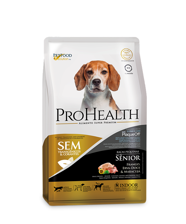 Ração Seca ProHealth Sênior Cães Adultos Porte Pequeno sabor Frango, Erva-Doce e Maracujá