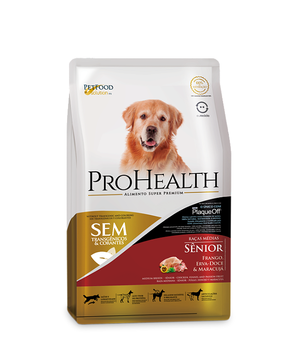 Ração Seca ProHealth Sênior Cães Adultos Porte Médio sabor Frango,