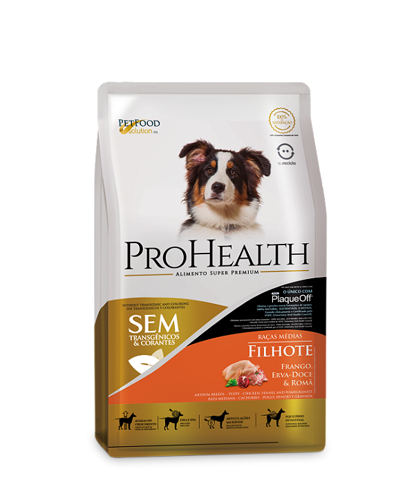 Ração Seca ProHealth Cães Filhotes Porte Médio sabor Frango