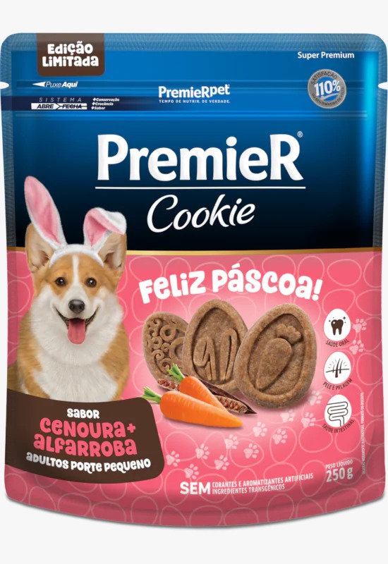 Cookie Premier Feliz Pascoa Adulto Porte Pequeno sabor Cenoura e Alfarroba 250g