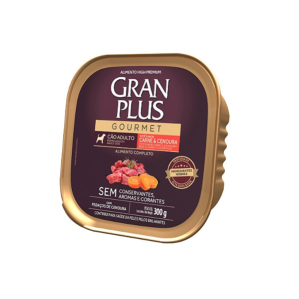 Patê Gran Plus Gourmet Cães Adulto sabor Carne e Cenoura 300g