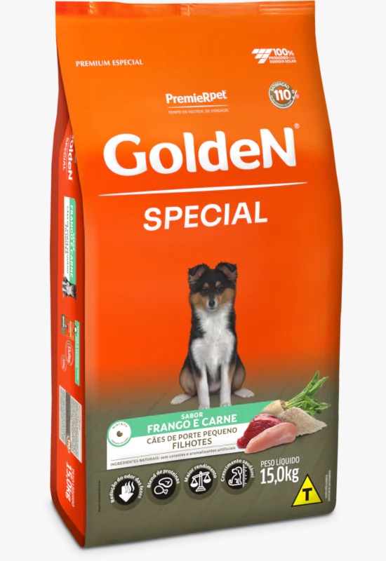 Ração Seca Golden Special Filhote Porte Pequeno sabor Frango e Carne