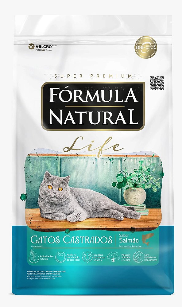 Ração Seca Fórmula Natural Life Gatos Castrados sabor Salmão